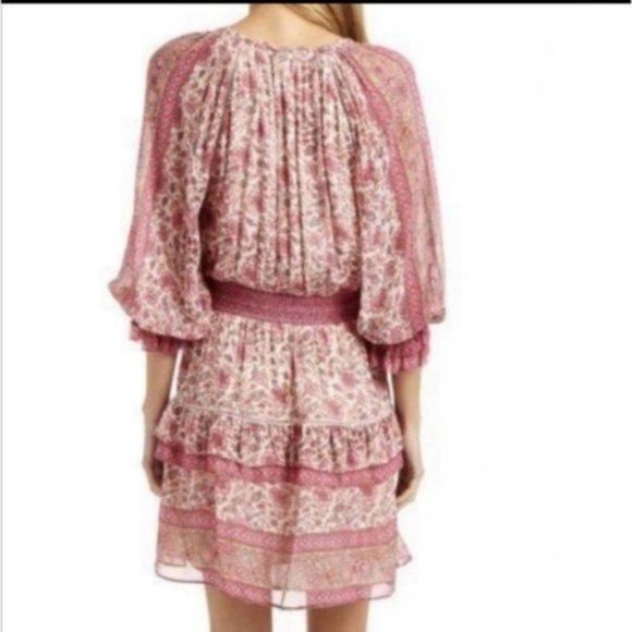 Anthropologie Love The Label Tippy Border Floral Flowy Boho Mini V Neck  Dress - Picture 2 of 3